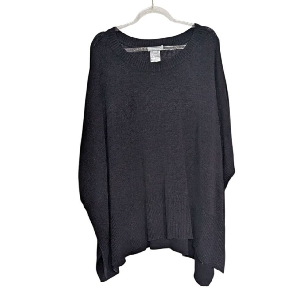 Chicos Knit Oversized Sweater Womens Size XL Black Short Sleeve Cotton Nylon